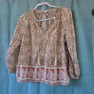Lucky Brand Pink and Black Floral Blouse